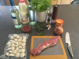 Ingredients for Alentejana pork and clam stew (carne de porco a alentejana)