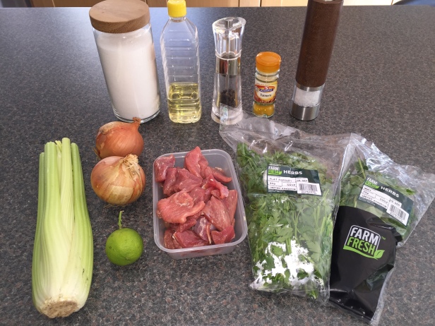 Ingredients for Khoresht-e Karafs (lamb and celery stew)