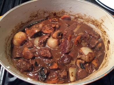 Bœuf bourguignon (beef braised in red wine with onions and mushrooms)
