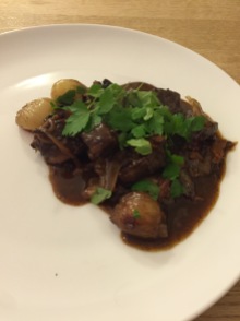 Bœuf bourguignon (beef braised in red wine with onions and mushrooms)